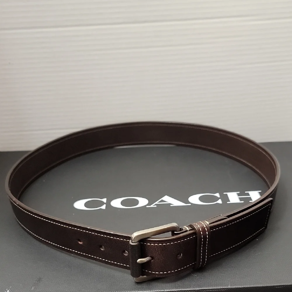 Coach Dark Brown Leather Belt  W 1.5 Satin Silver Steel Roller Buckle No. 90009 - Picture 9 of 10